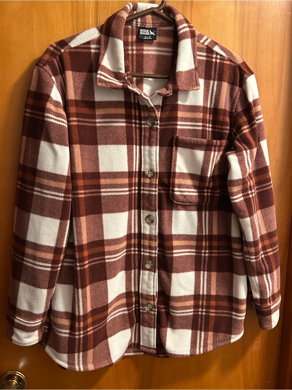 Eddie Bauer Women's Brown Plaid Button-Up Shirt Jacket